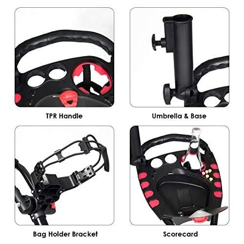 Tangkula Golf Push Cart 4 Wheels Folding with Umbrella Scorecard Drink Holder Golf Pull Cart