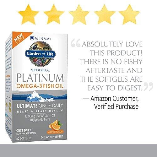 Garden of Life Omega 3 Fish Oil with Vitamin D Once Daily - Minami Platinum Natural Brain Function, Heart and Mood Supplement, 60 Softgels