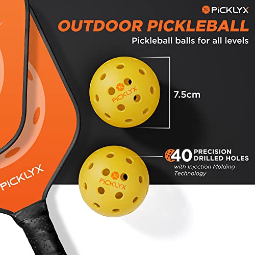 Picklyx 40-Hole Outdoor Pickleball Balls – Set of 4 Plastic, Ultra-Bright Pickleballs for Outdoor Play Games & Practice – Weather-Weighted Pickle Balls with Real Bounce for Superior Play