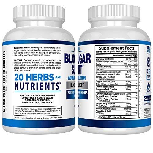 Blood Sugar Support Supplement - 20 Herbs & Multivitamin for Blood Sugar Control with Alpha Lipoic Acid & Cinnamon - 120 Pills - Arazo Nutrition