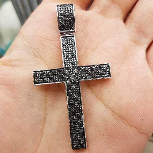 Dazzlingrock Collection 1.20 Carat (ctw) Black Diamond Micro Pave Men's Hip Hop Religious Cross Pendant 1 1/4 CT (Silver Chain Included), Sterling Silver