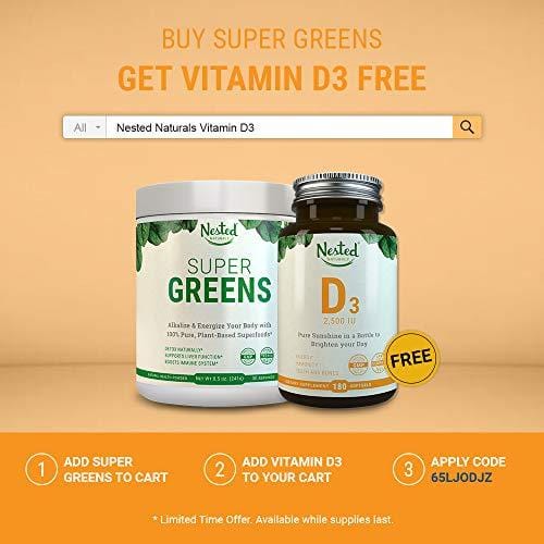 SUPER GREENS | #1 Green Veggie Superfood Powder | 30 Servings | 20+ Whole Foods (Wheat Grass, Spirulina, Chlorella), Probiotics, Fiber & Enzymes | 100% USDA Organic Non-GMO Vegan Supplement (Original)