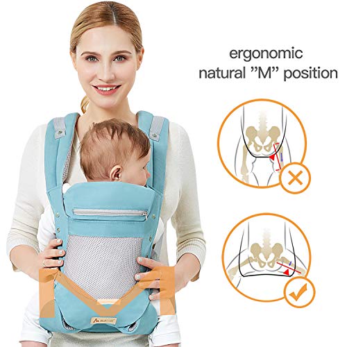 Infant Toddler Baby Carrier Wrap Backpack Front and Back, Hip Seat & Hood, Soft & Breathable Cotton, Cool Air Mesh, Green