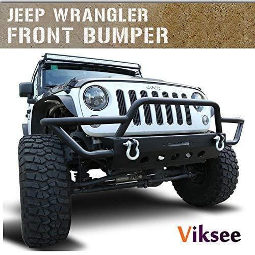 Viksee Front Bumper for 2007-2018 Jeep Wrangler JK JL 1pc Black Rock Crawler With Winch Plate
