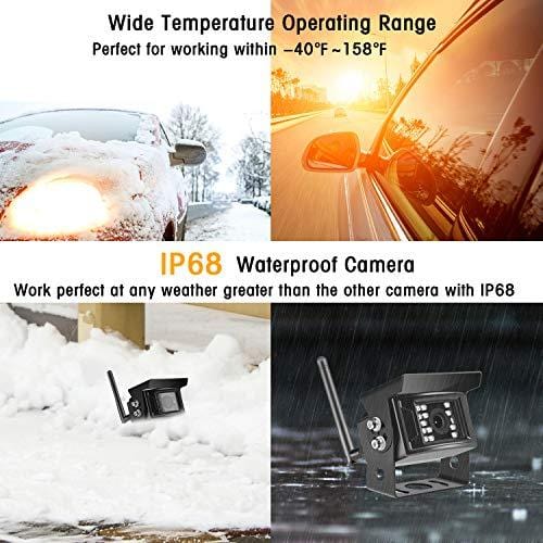 Wireless Backup Camera for Trucks RVs, Two Methods Wiring for Reversing/Constantly View, 7" Wide Screen Wireless Monitor with IP68 Night Vision Wireless Backup Camera for Trucks, RVs, Trailers, Buses