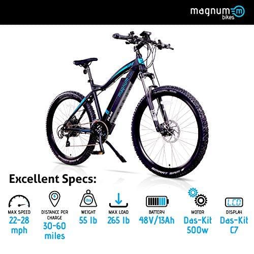 Magnum Peak Premium Electric Mountain Bike - 500-700W Motor - Large Capacity 48V13A - Lithium Battery -29" Wheels - Ebikes for Adults - Black