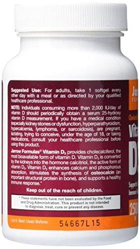 Jarrow Formulas Vitamin D3, Supports: Calcium and Bone Metabolism, 2500 IU, 100 Softgels