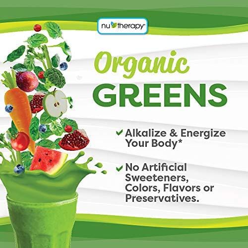 Nu-Therapy Organic Greens Superfood Powder, With probiotics, Berry Burst Flavor, 30 Servings