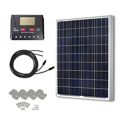 HQST 100 Watts 12 Volts Polycrystalline Solar Panel Off-Grid RV and Boat Kit with 30A PWM LCD Display Charge Controller/Adaptor Cables/Mounting Brackets