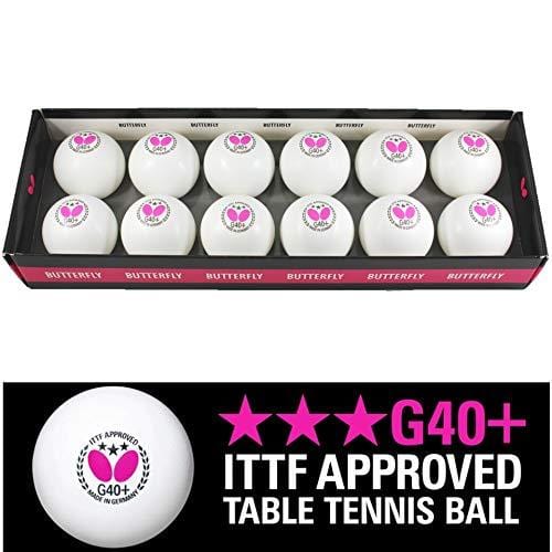 Butterfly G40+ 3 Star Poly Table Tennis Balls - 12 Pack - White - ITTF Approved