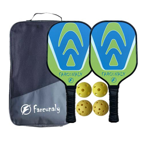 Farcunaly Graphite Pickleball Paddle Set,Light weight,Power Honeycomb Core and Mat surface, Octagonal handle shape,sweat absorption stitched grip, 4.125inch , 4 pickleballs, portable cover bag(Green)