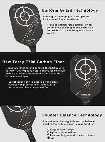 Engage Pursuit Pro MX 6.0 Pickleball Paddle – Elongated Shape, Raw T700 Toray Carbon Fiber Face, 16mm Control Pro “Black” Core, Vortex Barrier Edge Technology Limits Vibration – Standard Weight