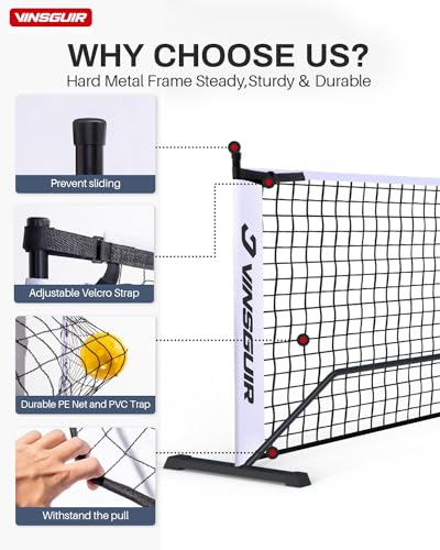 VINSGUIR Pickleball Net Set, Portable Pickleball Net with 4 Pickleball Paddles, 8 Pickleballs, 1 Carry Bag, 22 FT Regulation Size Pickleball Net Set for Beginners, Outdoor Indoor Driveway Home