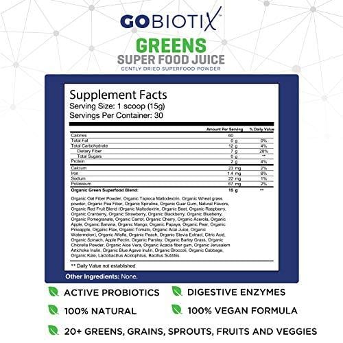 Greens Superfood Juice - Organic Green Veggie Powder - 20+ Fruits & Vegetables - Promotes Gut Health - Antioxidant, Digestive Enzyme & Probiotic Blends - Gluten Free Non-GMO Vegan - Apple Banana 450g