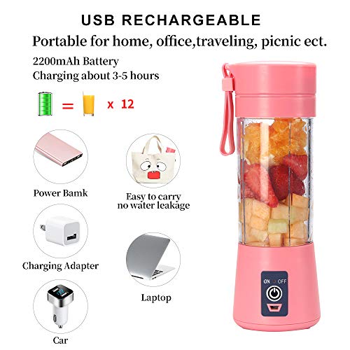 Portable Blender Cup,Electric USB Juicer Blender,Mini Blender Portable Blender For Shakes and Smoothies, juice,380ml, Six Blades for Great Mixing