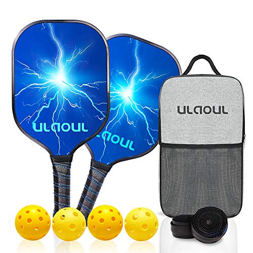ULAOUL Pickleball Paddles Set of 2 Lightweight Pickleball Rackets Carbon Fiber Surface Polypropylene Honeycomb Core, 4 Pickleball Balls 2 Additional Cushion Grip Strips & 1 Portable Racquet Bag.