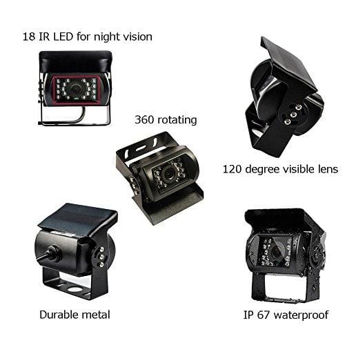 Camecho Truck Backup Camera Heavy Duty 18 LED IR Night Vision Waterproof Vehicle Rear View Camera 12 V 24V Backup Camera Without Guide Line (Rear Camera + 32.8 ft Cable)