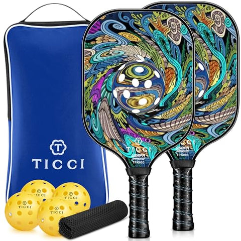 TICCI Pickleball Paddle Set 2 Premium USAPA Approved Graphite Craft Rackets Honeycomb Core 4 Balls Ultra Cushion Grip Portable Racquet Case Bag Gift Kit Men Women Indoor Outdoor (Vortex 2)