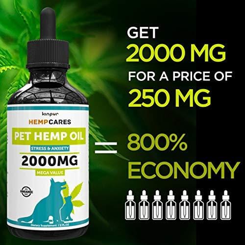 Hemp Oil for Dogs & Cats - 2000mg -100% A Organic Pet Hemp Oil - Anxiety Relief for Dogs & Cats - Supports Hip & Joint Health - Grown & Made in USA - Natural Relief for Pain - Omega 3, 6 & 9