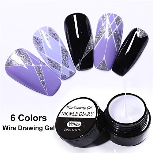 NICOLE DIARY 6 Colors Spider Nail Gel Nail Polish UV/LED Gel Nail Art Wire Drawing Gel Graffiti Painting Gel Varnish with Painting Dotting Pen Gel Nail Polish DIY Design Tool