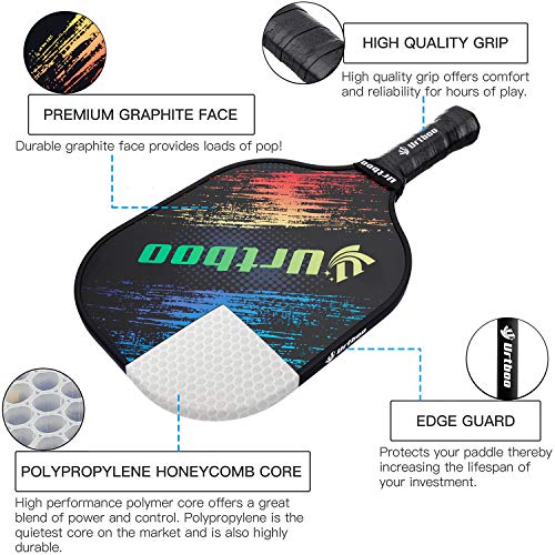Urtboo Pickleball Paddle Rackets,USAPA Approved Graphite Carbon Fiber face Pickleball Paddles Sets,Full Pickleball for Beginner