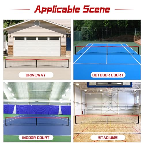 Pickleball Net Set - Portable Pickleball Net System, Steady Metal Frame, 22FT Regular Size, 4 Pickleball Paddles & 4 Balls, 1 Carry Bag, Pickleball Set for Indoor Outdoor Play