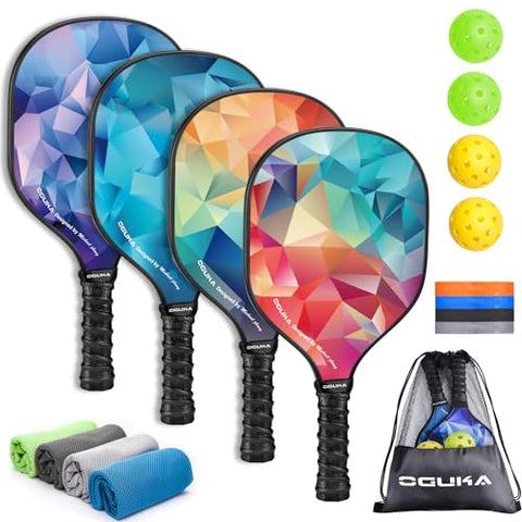 Oguka Pickleball Paddles, USAPA Approved Lightweight Pickleball Paddles Set of 4, 4 Pickleball Balls, 4 Cooling Towels& Bag, Premium Pickleball Rackets Gifts for Beginners & Pros