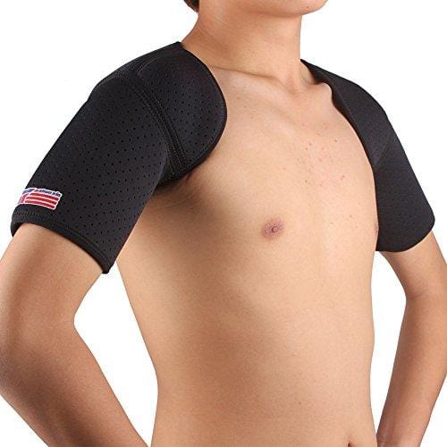 Sports Double Shoulder Brace Support Strap Wrap Belt Band Gym Sport Injury Guard Back Pad Black
