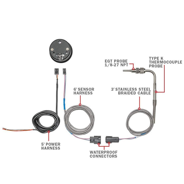 MaxTow Double Vision 1500 F Pyrometer Exhaust Gas Temperature EGT Gauge Kit - Includes Type K Probe - Black Gauge Face - Blue LED Dial - Analog & Digital Readouts - for Diesel Trucks - 2-1/16" 52mm