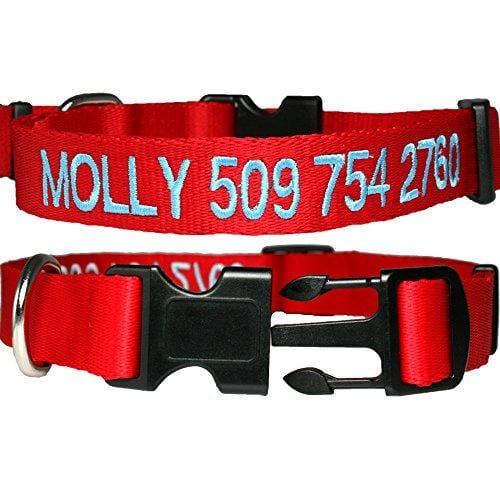 Personalized Dog Collar, Custom Collars Embroidered w/Pet Name & Phone Number - Blue, Black, Pink, Red & Orange Collars for Boy & Girl Dogs; 4 Adjustable Sizes: XSmall, Small, Medium, Large