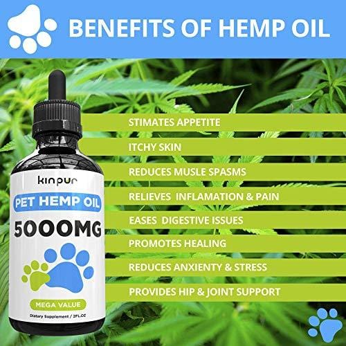 Кinpur Organic Hemp Oil Extract for Dogs & Cats - 5000 Mg - Inflammation, Pain, Arthritis, Stress, Separation Anxiety Relief - Hip & Joint Support - Natural Sedative, Calming Remedy