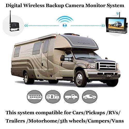iStrong HD Digital Wireless Backup Camera System For RVs/Trucks/Trailers/5th Wheels/Motorhomes with 7'' Monitor Kit Rear View/Front View Camera IP69K Waterproof IR Night Vision