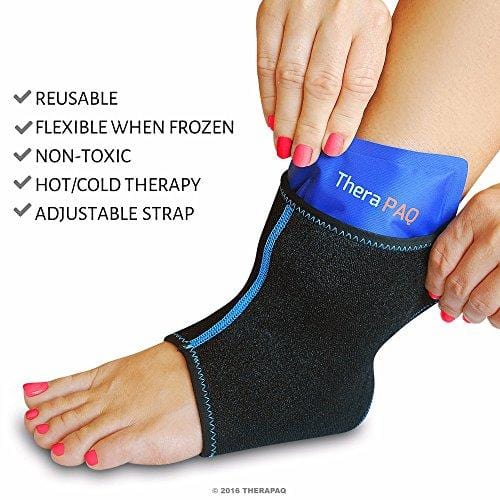 Foot & Ankle Ice Wrap with Hot & Cold Gel Pack by TheraPAQ | Adjustable Brace, Multi-Purpose, Microwaveable, Freezable and Reusable (XS-XL)