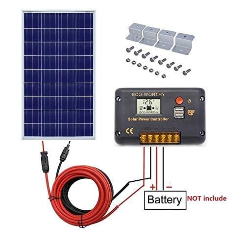 ECO-WORTHY 100Watt Solar Panel Off-Grid RV Boat Kit:100 Watt Solar Panel+20A LCD Display Charge Controller +Solar Cable +Z Brackets