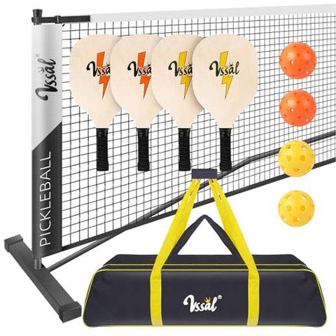 Pickleball Nets Portable Outdoor - 22ft Regulation Size Set with Net, 4 Paddles, 4 Balls, and Carrying Bag for Indoor, Driveway, Backyard