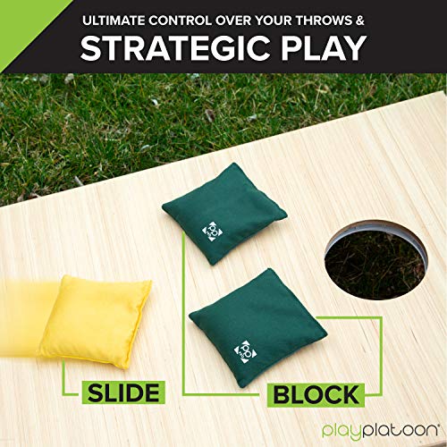 Professional Cornhole Bags - Set of 8 Regulation All Weather Two Sided Bean Bags for Pro Corn Hole Game - 4 Hunter Green & 4 Yellow