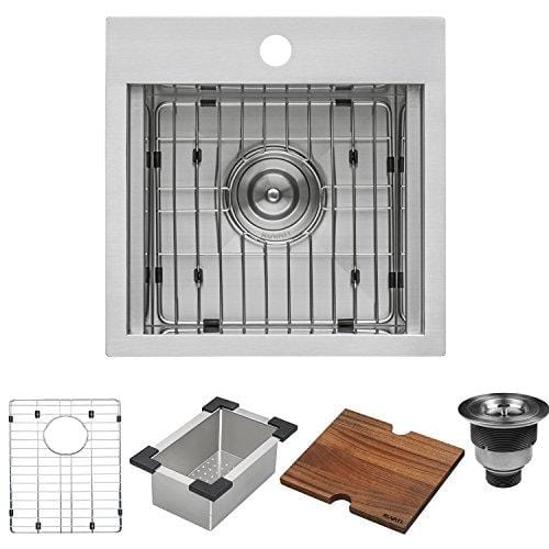 Ruvati 15 x 15 inch Workstation Drop-in Topmount Bar Prep RV Sink 16 Gauge Stainless Steel - RVH8215