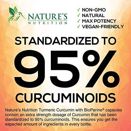 Turmeric Curcumin Max Potency 95% Curcuminoids 1950mg with Bioperine Black Pepper for Best Absorption, Best Vegan Joint Pain Relief, Made in USA, Turmeric Pills by Natures Nutrition - 180 Capsules