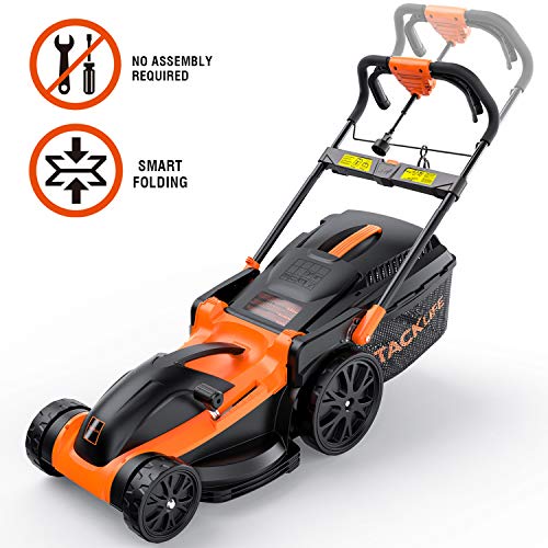 TACKLIFE Electric Lawn Mower, 16-Inch 11Amp Lawn Mower, 6 Mowing Heights, Central Adjustment System, Easy Folding in 5s, 16Gal Grass Box, 10-Inch Rear Wheels & Save Effort–KALM1340A