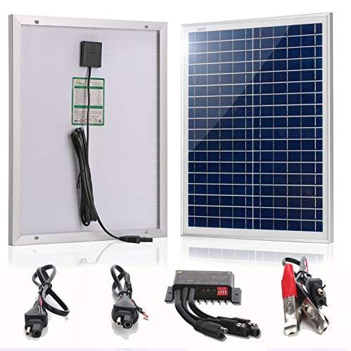 SUNER POWER 30 Watts 12V Off Grid Solar Panel Kit - Waterproof 30W Solar Panel + Photocell 10A Solar Charge Controller with Work Time Setting + SAE Connection Cable Kits