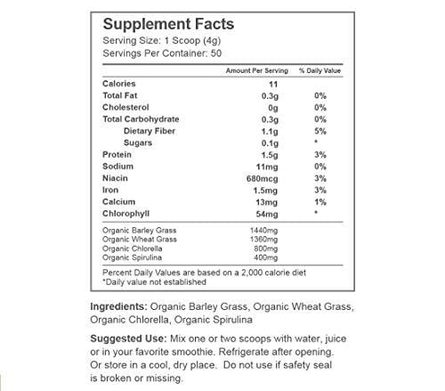 Antler Farms - 100% Pure New Zealand Organic Greens Superfood Powder, 50 Servings, 200g - Wheat Grass, Barley Grass, Chlorella, Spirulina - Vegan, Gluten Free, NO Pesticides, NO Chemicals, NO GMOs