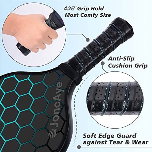 JoncAye Pickle-Ball-Paddle Set of 2 with Outdoor Indoor Balls, Paddle Bag | USAPA Approved Fiberglass Pickleball-Rackets 2 Pack for Kids Adults | Pink Blue for Women Men