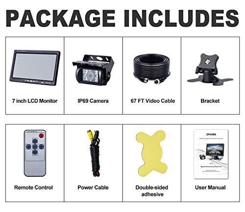 Upgrade Backup Camera Monitor Kit,1024X600 HD,IP69 Waterproof Rearview Reversing Rear View Camera 7'' LCD Reversing Monitor Truck/Semi-Trailer/Box Truck/RV - HD Transmission, Four-pin - DVKNM (TZ101)