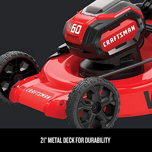 CRAFTSMAN V60 3-in-1 Cordless Lawn Mower, 21-Inch (CMCMW260P1),Red