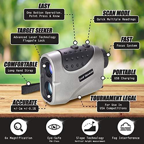 Golf Laser Range Finder by Golf Space - Rangefinder Binoculars Power Device With High Precision. Measuring Distance Slope Angle and Flag Lock. Hunting Binocular Rangefinders. Rechargeable