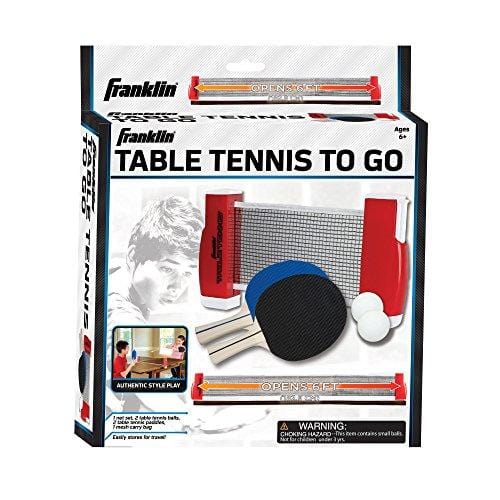 Franklin Sports Table Tennis To-Go – Complete Portable Ping-Pong Set – Includes Ping-Pong Paddles, Balls, and Net, Plus Easy-Carry Bag – Easy Set-Up – Expands to 6’ – Easily Attaches to Table Surfaces