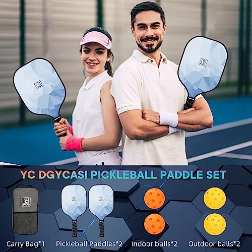 Pickleball Paddles Set of 2, 2023 USAPA Approved, Carbon Fiber Surface (CHS), Polypropylene Honeycomb Core, Anti-Slip Sweat-Absorbing Grip, 4 Pickleball, Portable Carry Bag (Blue)
