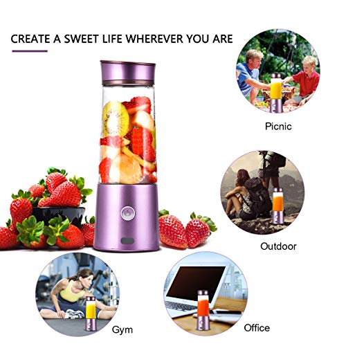 Kacsoo Portable Smoothie Blender, M650 USB Blender for Shakes and Smoothies, Fruit Mixer Juicer Cup, Multifunctional Single Serve Personal Travel Blender, with 5200 mAh Rechargeable Battery, FDA BPA Fre (Purple)