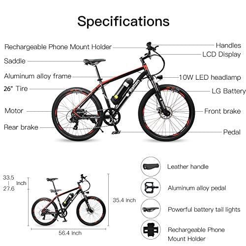 Rattan 26 inch Aluminum Electric Mountain Bike Shimano 7 Speed E-Bike 36V 10.4Ah Lithium Battery 350W Electric Bicycle 26 inch Adult Assisted E-Bike
