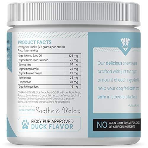 pawlife Calming Treats for Dogs Plus Glucosamine - Hemp Oil Infused Soft Chews for Dog Anxiety Support- 120 Dog Calming Treats (Duck)